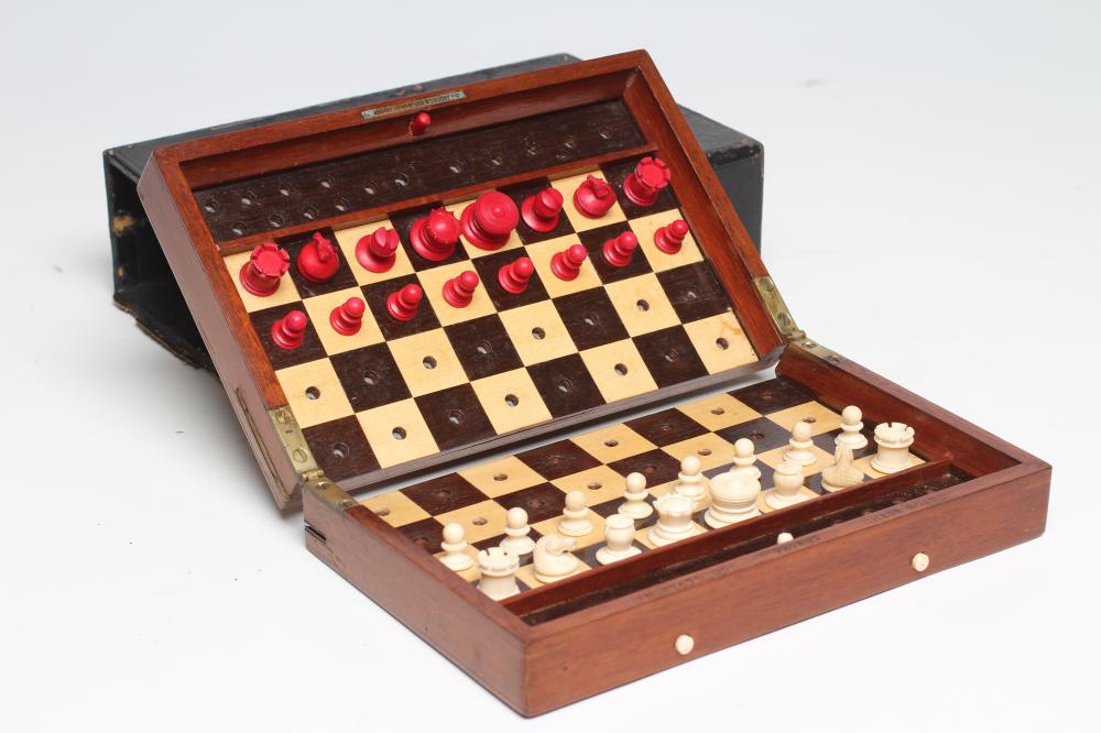 A JAQUES "IN STATU QUO" PATENT IVORY CHESS SET similar to the previous lot in ivory  (Est. plus 21% Image