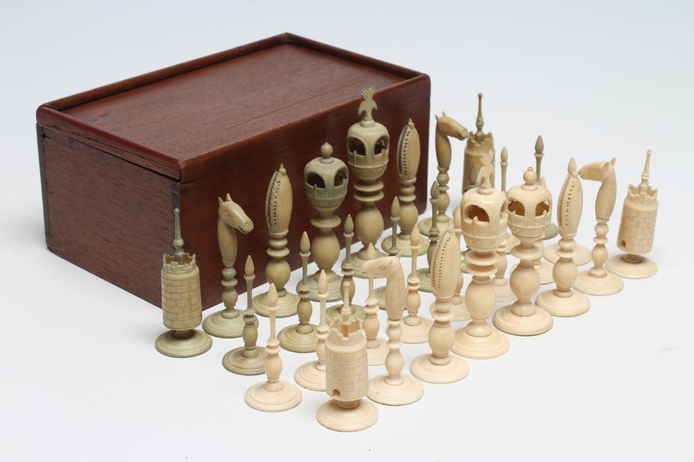 AN INDIAN IVORY CHESS SET Image