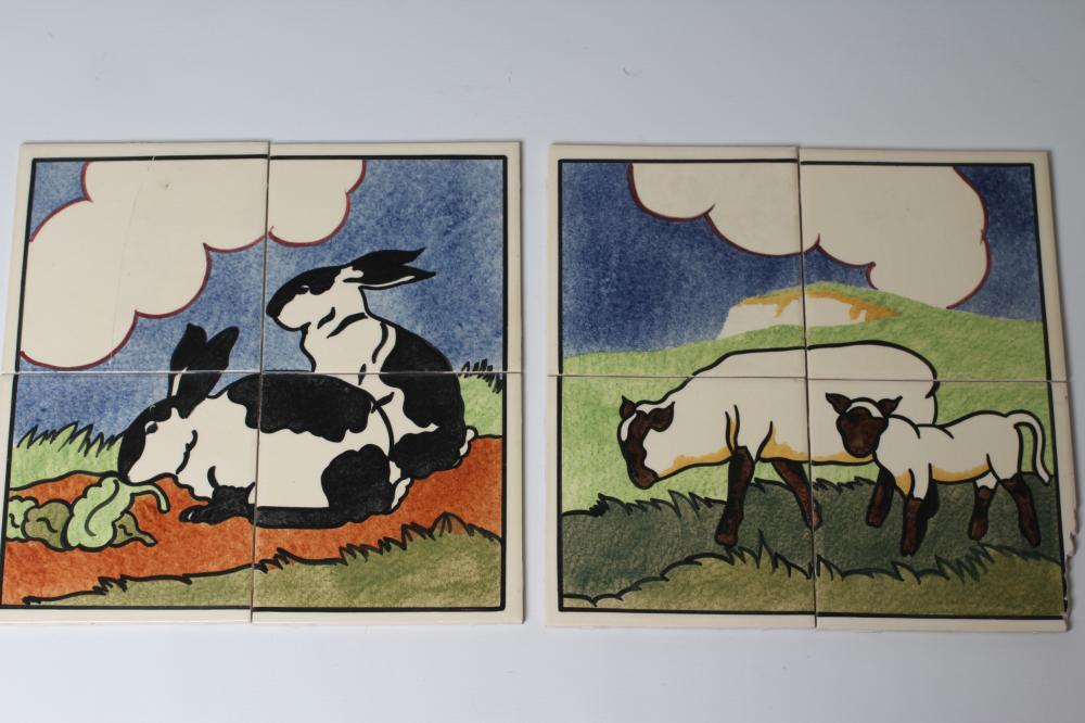 TWO CARTER'S POOLE POTTERY "FARMYARD SERIES" TILE PANELS - "EWE AND LAMB" Image