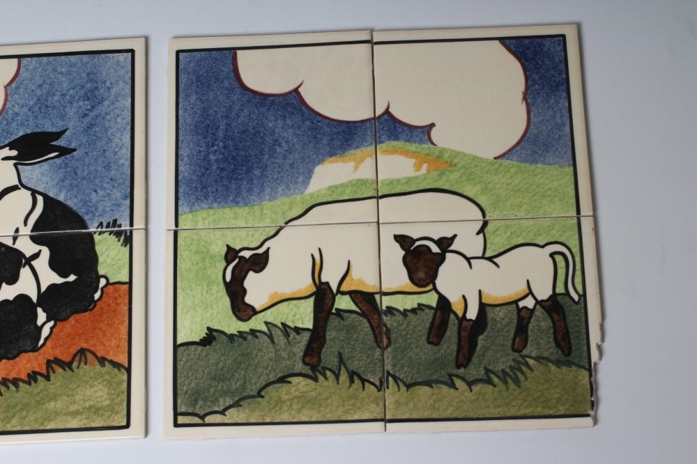 TWO CARTER'S POOLE POTTERY "FARMYARD SERIES" TILE PANELS - "EWE AND LAMB" Image