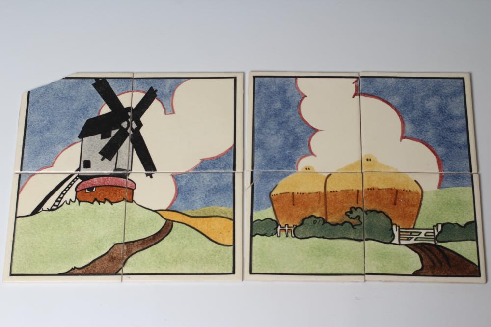 TWO CARTER'S POOLE POTTERY "FARMYARD SERIES" TILE PANELS - "WINDMILL" AND "HAYSTACK" Image