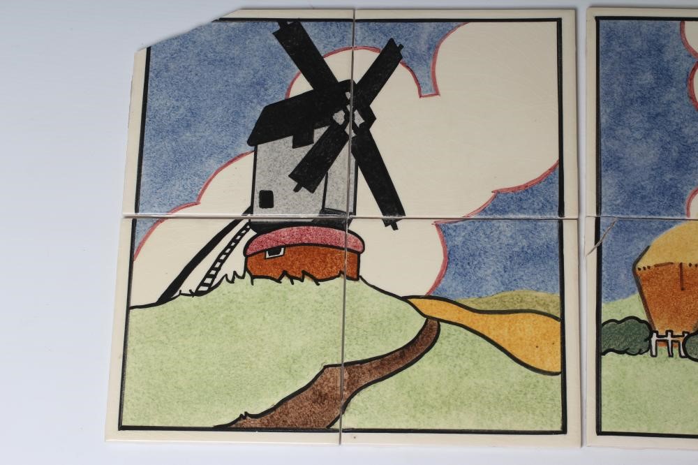 TWO CARTER'S POOLE POTTERY "FARMYARD SERIES" TILE PANELS - "WINDMILL" AND "HAYSTACK" Image