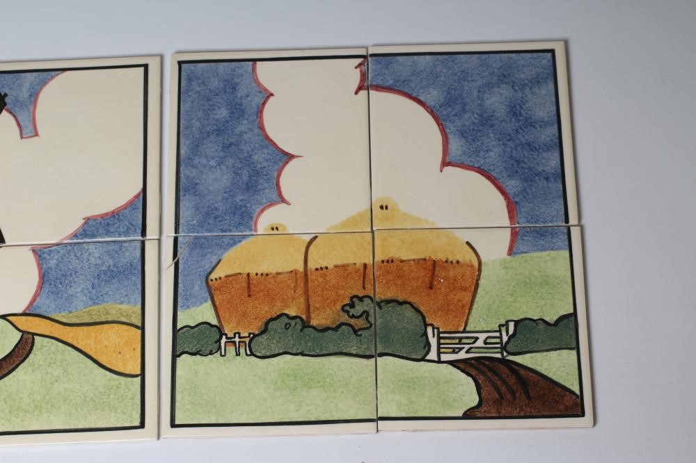 TWO CARTER'S POOLE POTTERY "FARMYARD SERIES" TILE PANELS - "WINDMILL" AND "HAYSTACK" Image