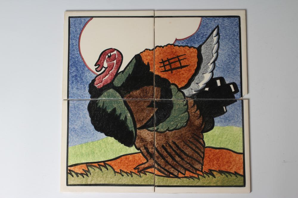 A CARTER'S POOLE POTTERY "FARMYARD SERIES" TILE PANEL - "TURKEY" Image