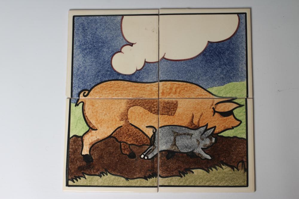 A CARTER'S POOLE POTTERY "FARMYARD SERIES" TILE PANEL - "SOW AND PIGLET" Image