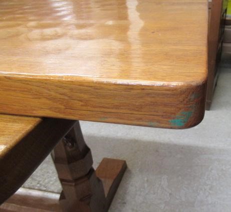 A COLIN ALMACK ADZED OAK DINING SUITE comprising multi panelled sideboard Image