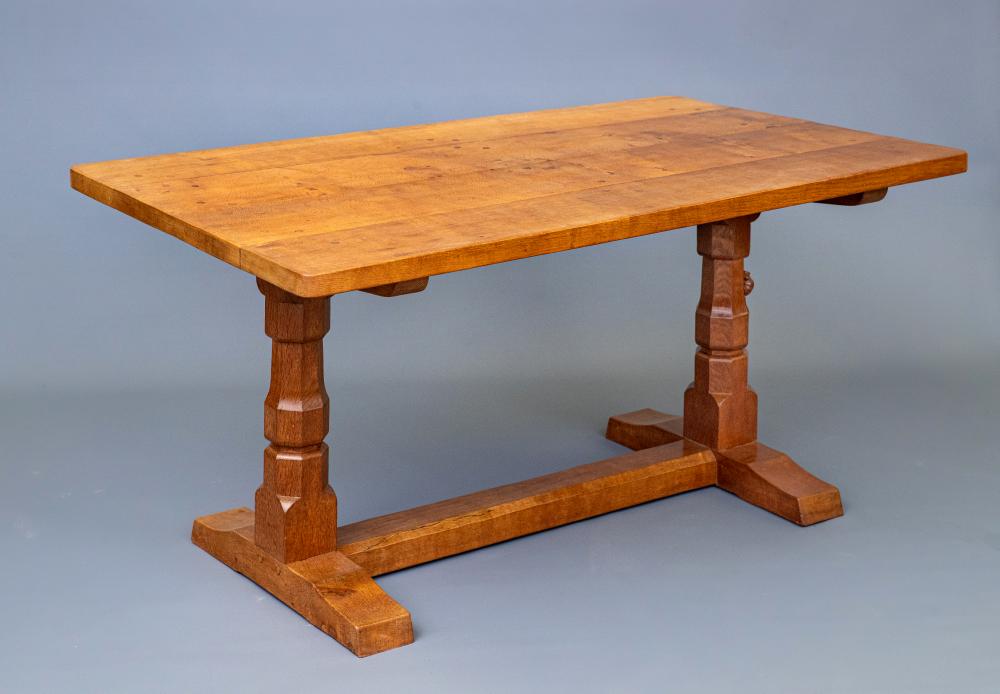 A ROBERT THOMPSON ADZED OAK REFECTORY TABLE Image
