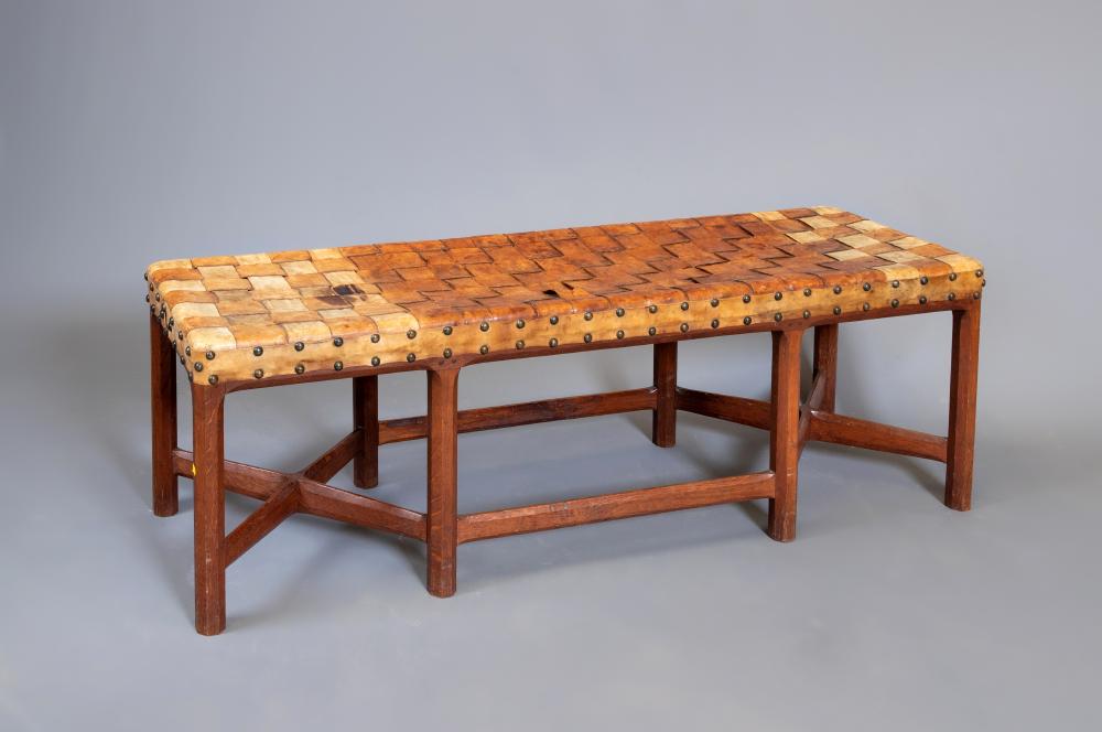 AN ARTS AND CRAFTS OAK BENCH Image