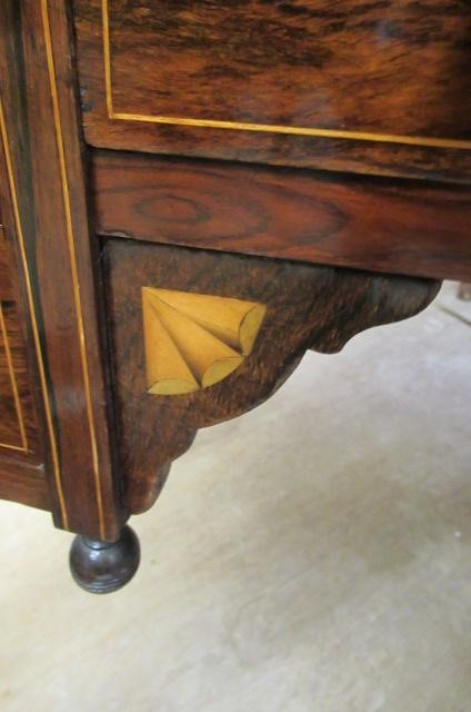 A LATE VICTORIAN SHERATON REVIVAL ROSEWOOD AND MARQUETRY WRITING TABLE Image