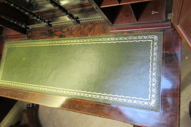 A LATE VICTORIAN SHERATON REVIVAL ROSEWOOD AND MARQUETRY WRITING TABLE Image