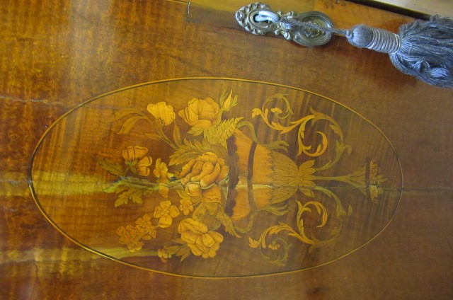 AN EDWARDIAN MAHOGANY AND MARQUETRY SIDE CABINET stamped Edwards & Roberts Image