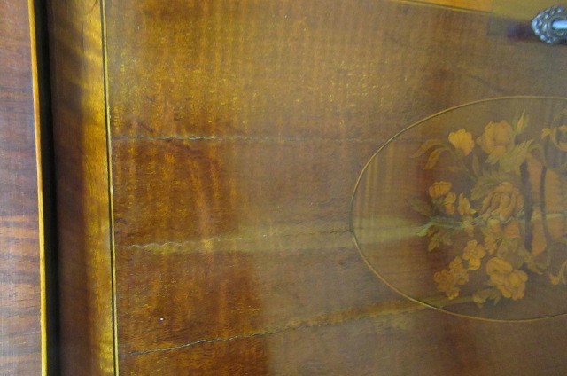 AN EDWARDIAN MAHOGANY AND MARQUETRY SIDE CABINET stamped Edwards & Roberts Image