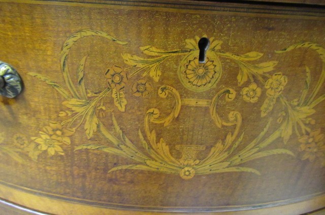 AN EDWARDIAN MAHOGANY AND MARQUETRY SIDE CABINET stamped Edwards & Roberts Image