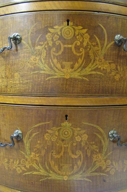 AN EDWARDIAN MAHOGANY AND MARQUETRY SIDE CABINET stamped Edwards & Roberts Image