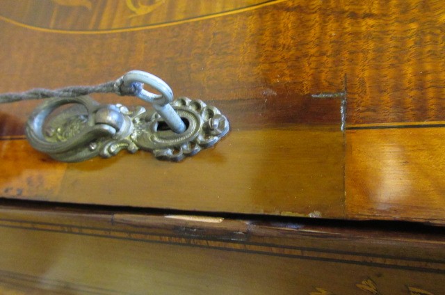 AN EDWARDIAN MAHOGANY AND MARQUETRY SIDE CABINET stamped Edwards & Roberts Image