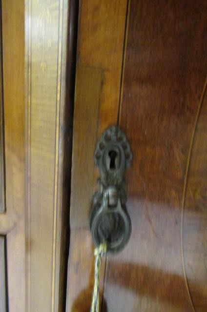 AN EDWARDIAN MAHOGANY AND MARQUETRY SIDE CABINET stamped Edwards & Roberts Image