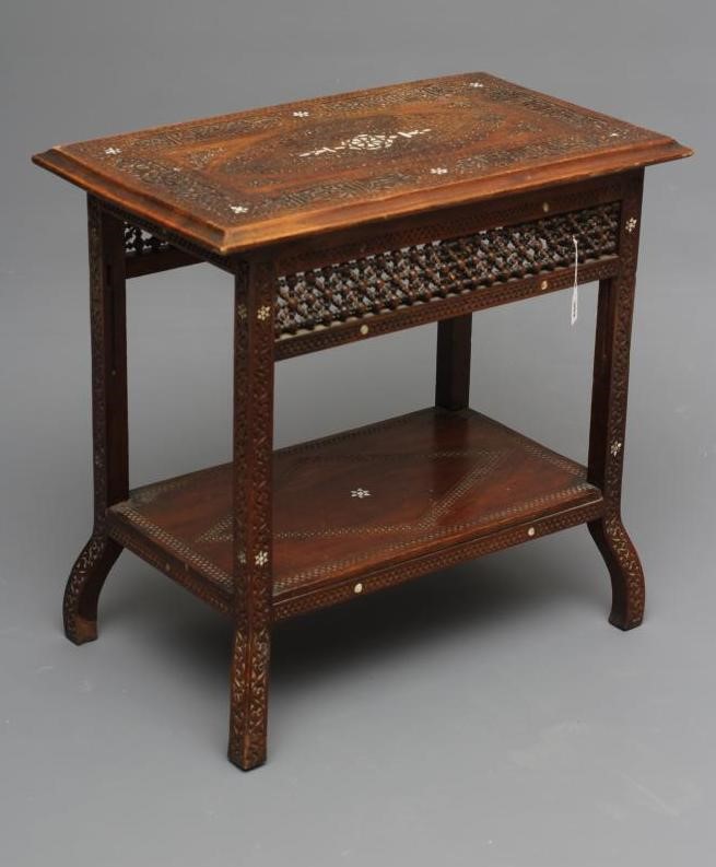 A SYRIAN HARDWOOD AND MOTHER OF PEARL INLAID OCCASIONAL TABLE Image