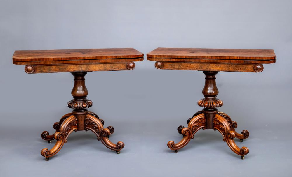 A PAIR OF EARLY VICTORIAN ROSEWOOD FOLDING TEA TABLES Image