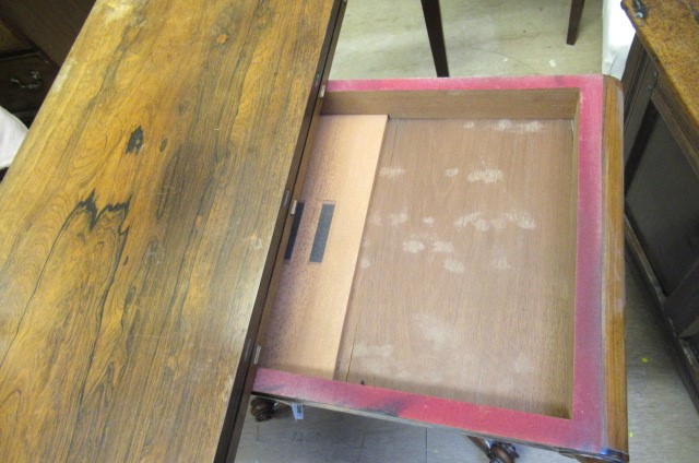 A PAIR OF EARLY VICTORIAN ROSEWOOD FOLDING TEA TABLES Image
