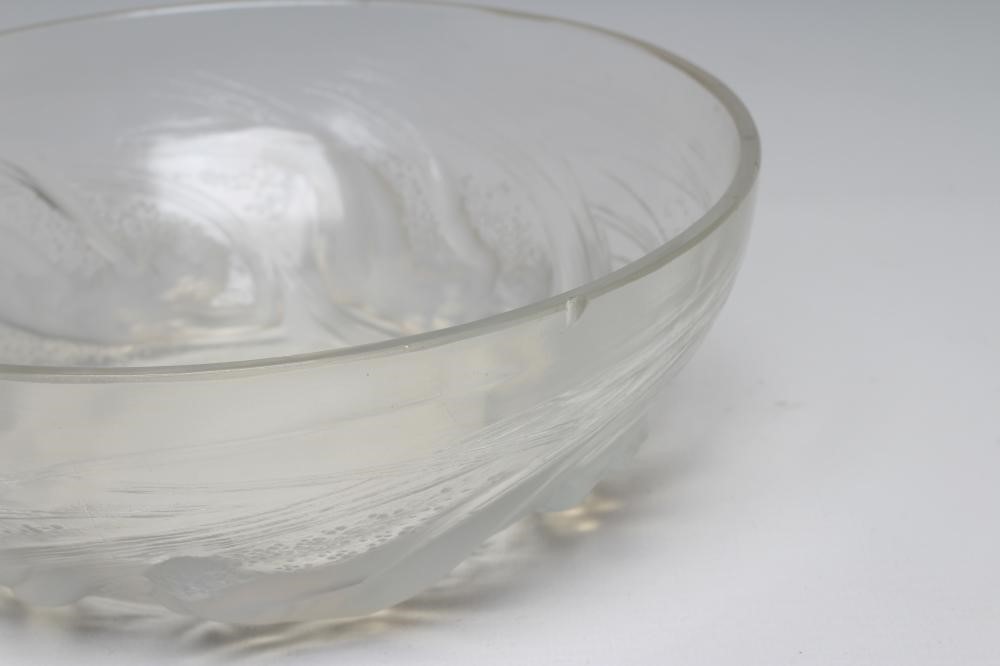 A LALIQUE GLASS PALE BLUE OPALESCENT ONDINES BOWL Image