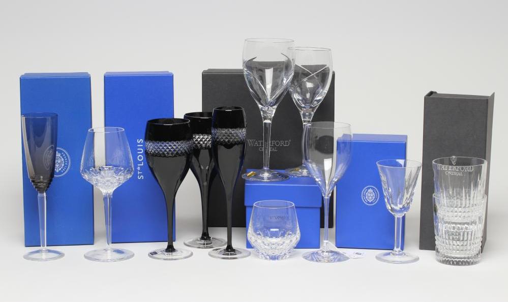 A COLLECTION OF ST. LOUIS GLASS TABLEWARE including a matching tumbler and red wine Image
