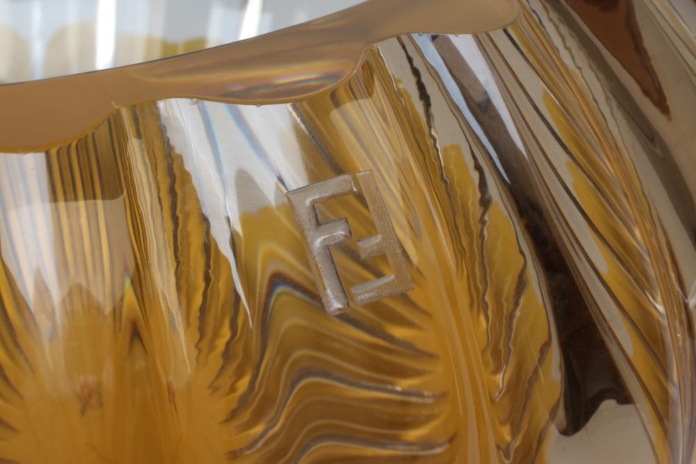 VETRO ARTISTICO MURANO FOR FENDI - a smoked amber glass bowl of fluted squat form deeply engraved Image