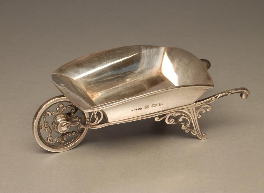 A NOVELTY SILVER WHEELBARROW BON-BON DISH Image
