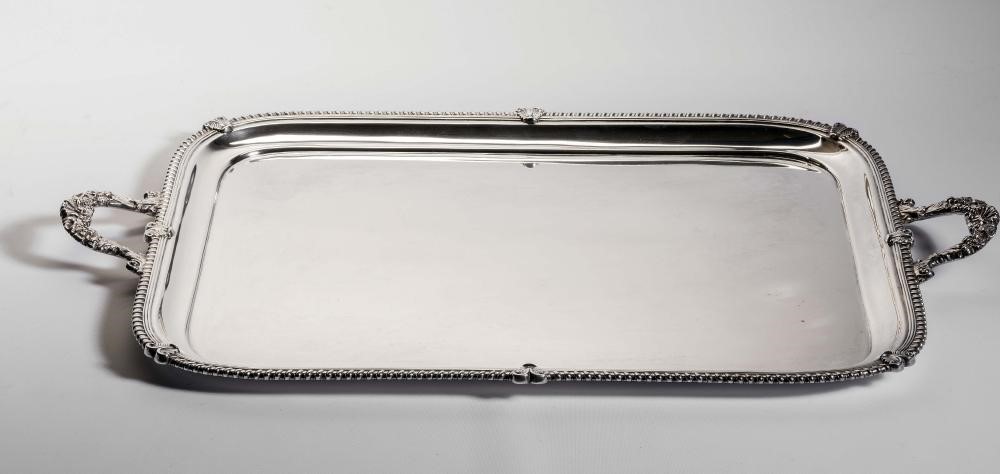 A SILVER TWO HANDLED TRAY Image
