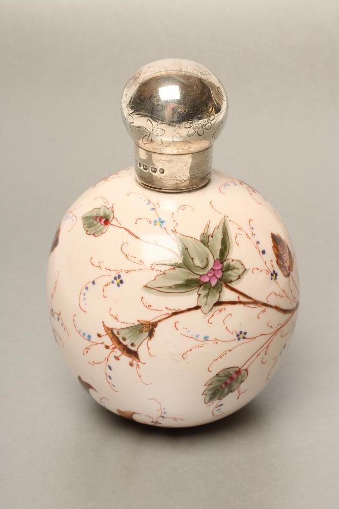 A VICTORIAN SILVER MOUNTED PALE PINK OVERLAY GLASS EAU DE TOILETTE BOTTLE Image