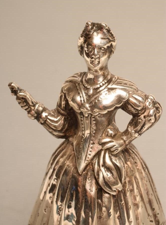 A LATE VICTORIAN SILVER FIGURAL TABLE BELL Image