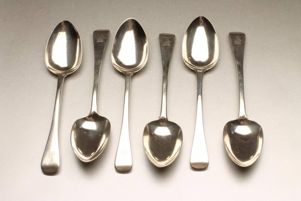 A SET OF SIX GEORGE IV SILVER TABLESPOONS Image
