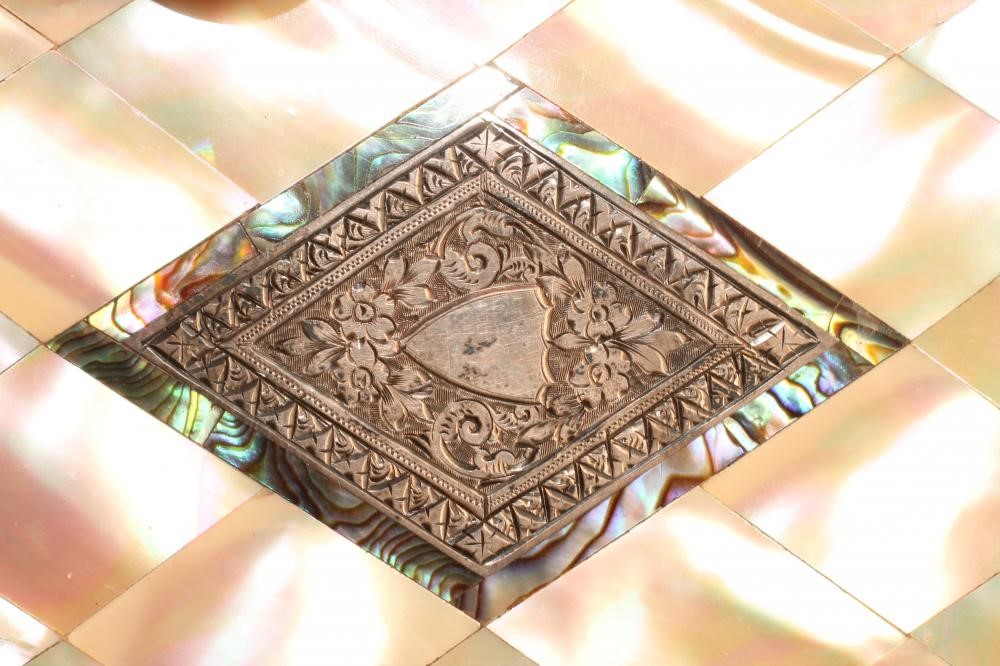A VICTORIAN VISITING CARD CASE of plain oblong form with mother of pear lozenge inlay Image