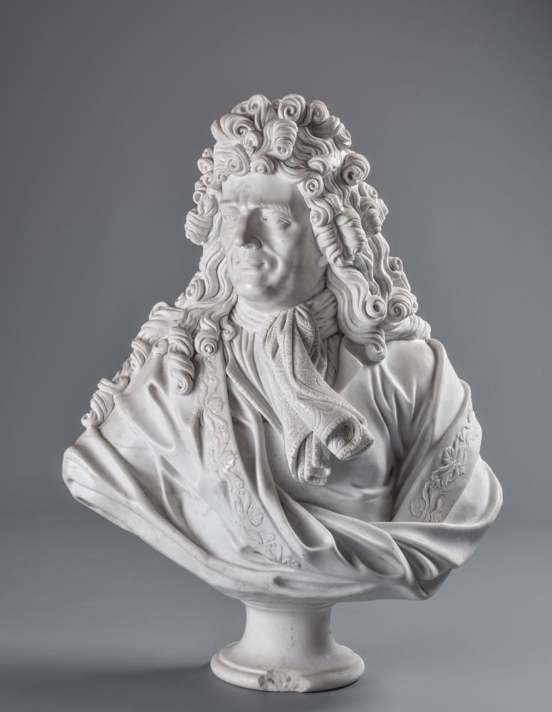 A CARVED CARRARA MARBLE BAROQUE BUST OF A NOBLEMAN Image