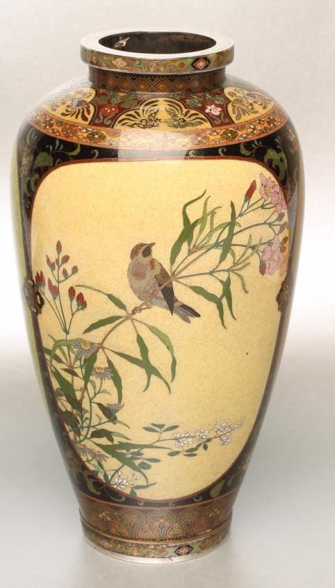 A CLOISONNE ENAMEL VASE of rounded cylindrical form Image