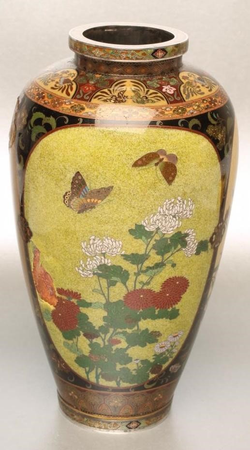 A CLOISONNE ENAMEL VASE of rounded cylindrical form Image
