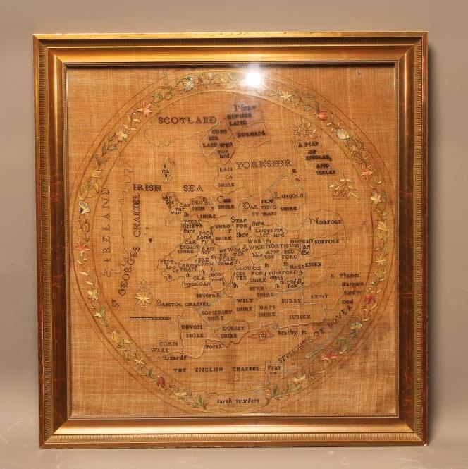A GEORGIAN SILK EMBROIDERED "MAP OF ENGLAND & WALES" Image