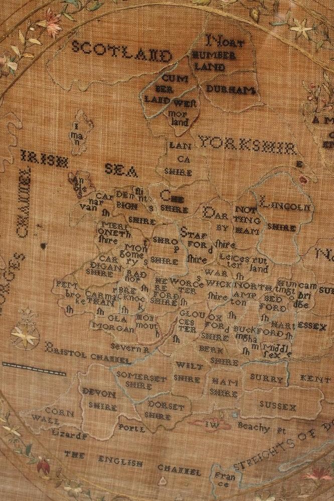 A GEORGIAN SILK EMBROIDERED "MAP OF ENGLAND & WALES" Image