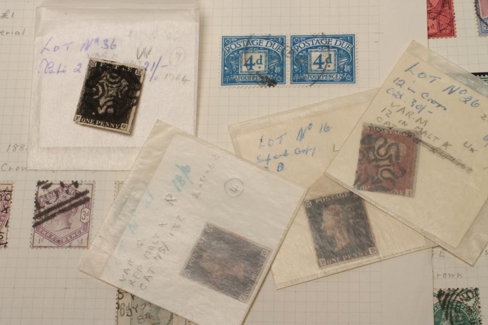 A COLLECTION OF BRITISH STAMPS including three 1847-1854 embossed stamps (all cancelled) Image