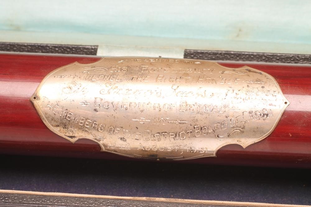 A CREAM SILK PRINTED "FAREWELL" SCROLL from the "Members of the District Board of Dacca" Image