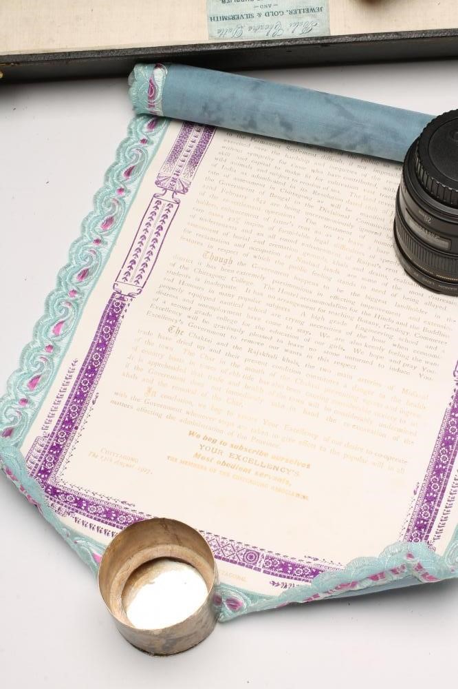 A PRINTED PAPER "WELCOMING" SCROLL from the "Members of the Chittagong Association" Image