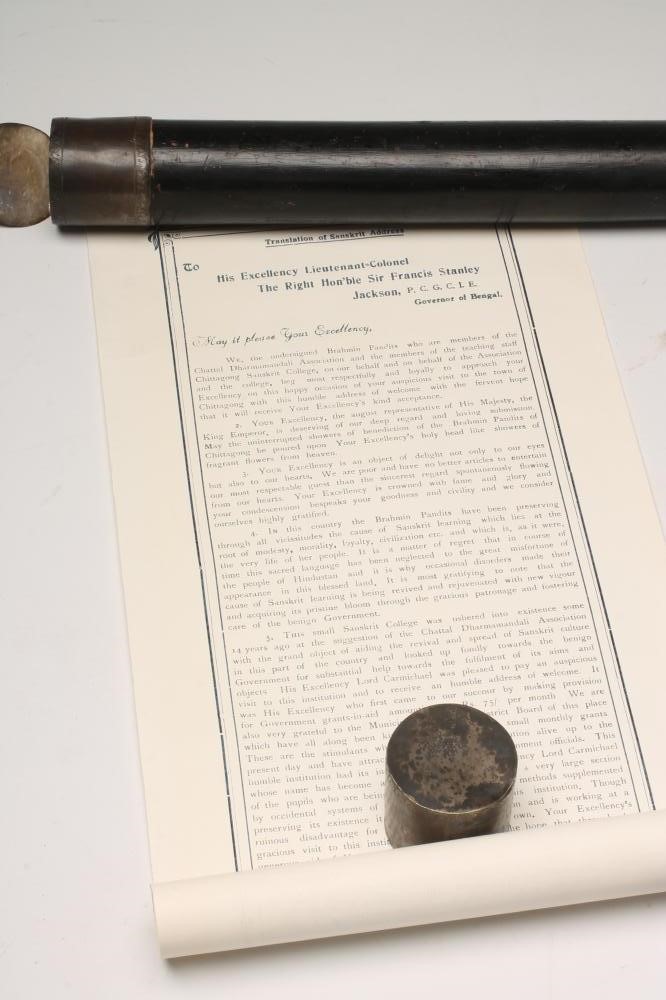 A PRINTED PAPER "WELCOMING" SCROLL from the "Chittagong Sanskrit College" Image