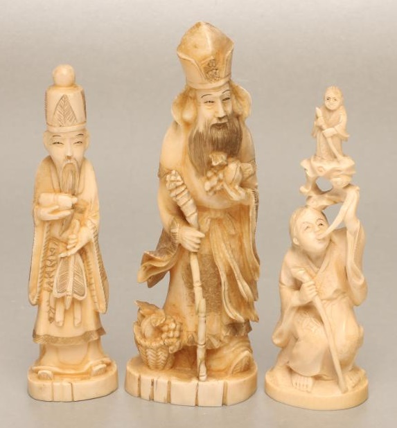 THREE JAPANESE ONE PIECE IVORY FIGURES Image