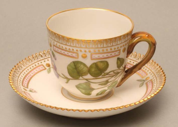 A ROYAL COPENHAGEN PORCELAIN FLORA DANICA COFFEE CUP AND SAUCER Image