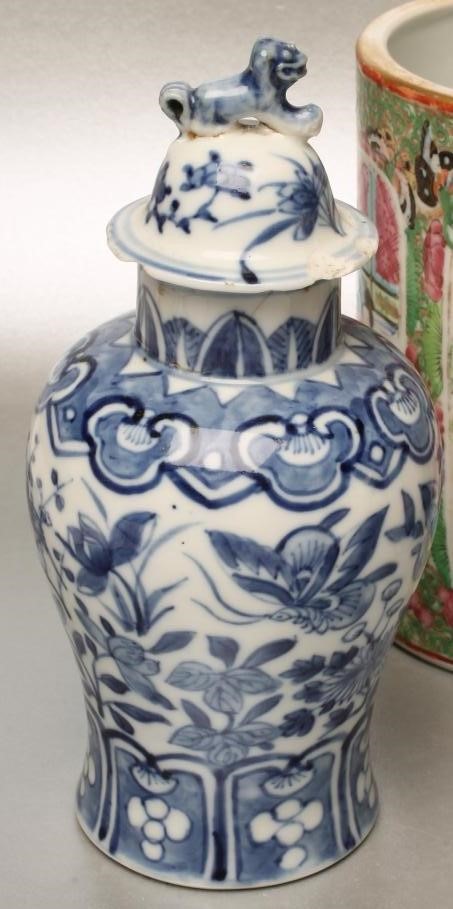 TWO SIMILAR CANTONESE PORCELAIN VASES of plain cylindrical form Image