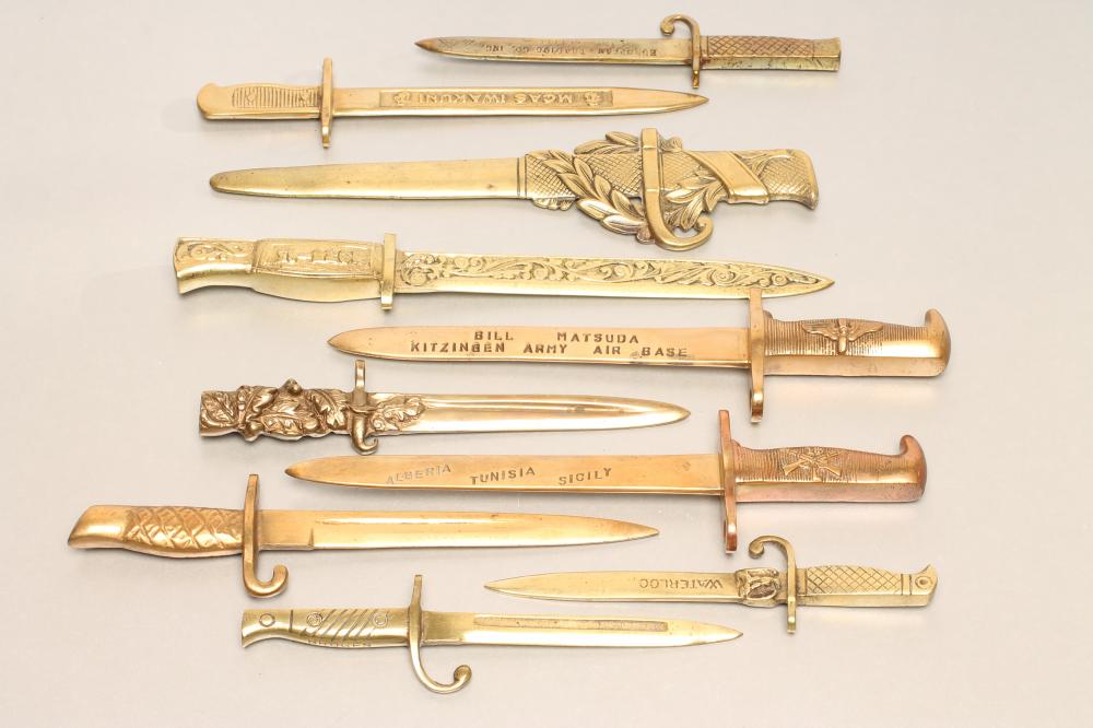 TEN BRASS MINIATURE BAYONETS AND LETTER OPENERS Image