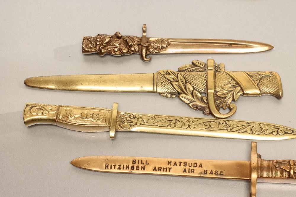 TEN BRASS MINIATURE BAYONETS AND LETTER OPENERS Image