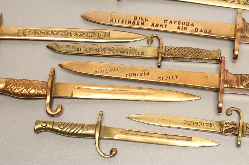 TEN BRASS MINIATURE BAYONETS AND LETTER OPENERS Image