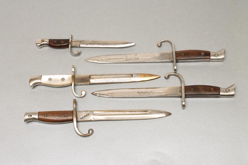 FIVE BELGIAN SOUVENIR LETTER OPENER BAYONETS Image