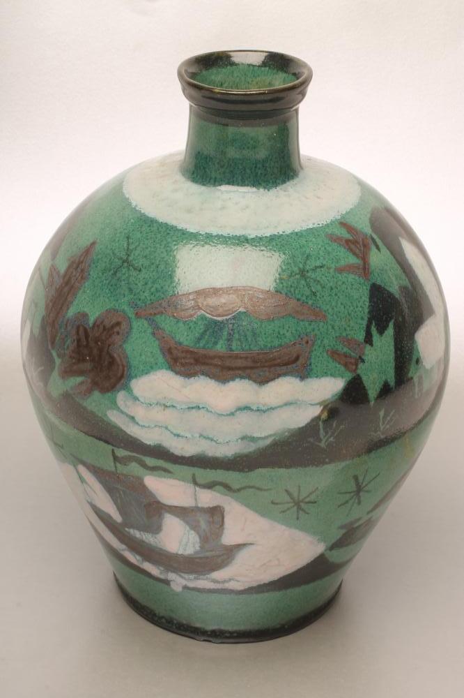 A STUDIO STONEWARE VASE of ovoid form with cylindrical neck Image