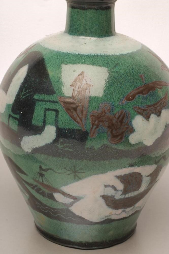 A STUDIO STONEWARE VASE of ovoid form with cylindrical neck Image